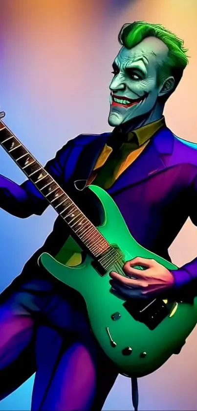 Artistic wallpaper of a vibrant guitarist playing passionately.