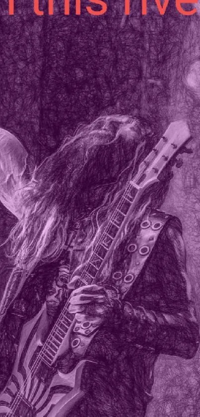 Sketch of a guitarist in deep purple with dramatic lighting effects.