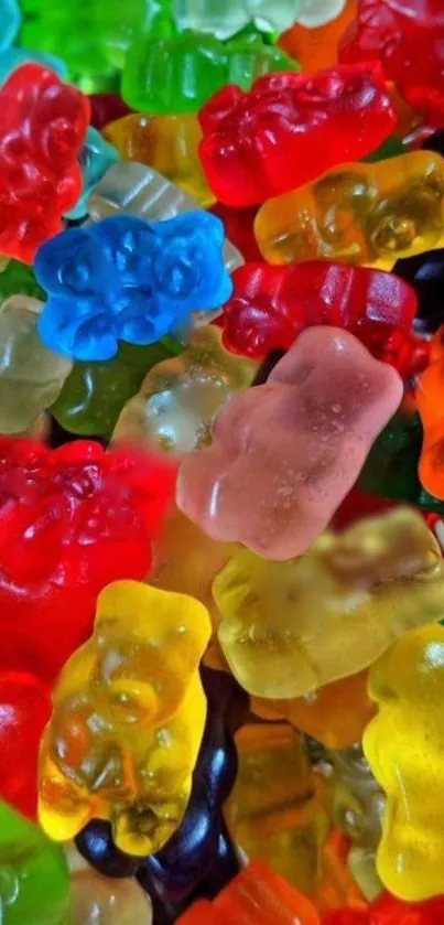 Vibrant wallpaper featuring colorful gummy bears in various shades.