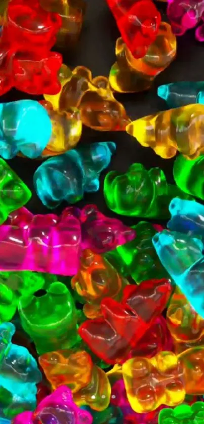 Colorful gummy bears as vibrant phone wallpaper.