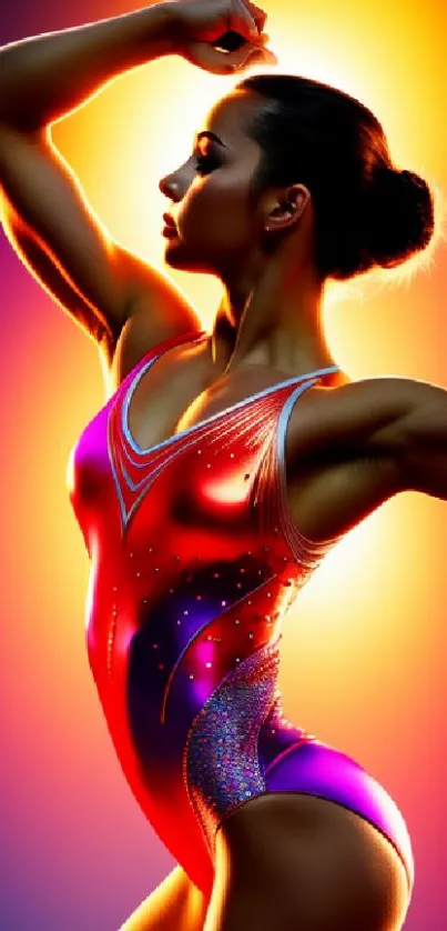 Dynamic gymnast in vibrant lighting, showcasing strength and grace.