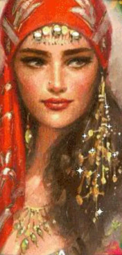 Vibrant Gypsy woman with red bandana.