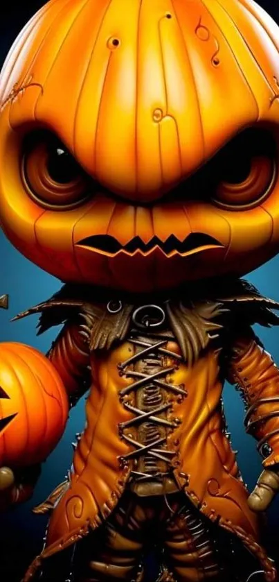 Halloween pumpkin character illustration with vivid orange tones.