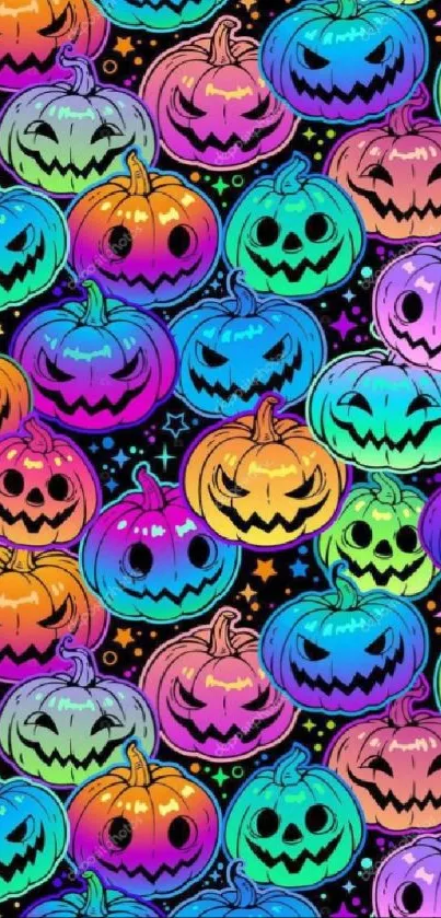 Multicolor pumpkin pattern with vibrant Halloween theme.