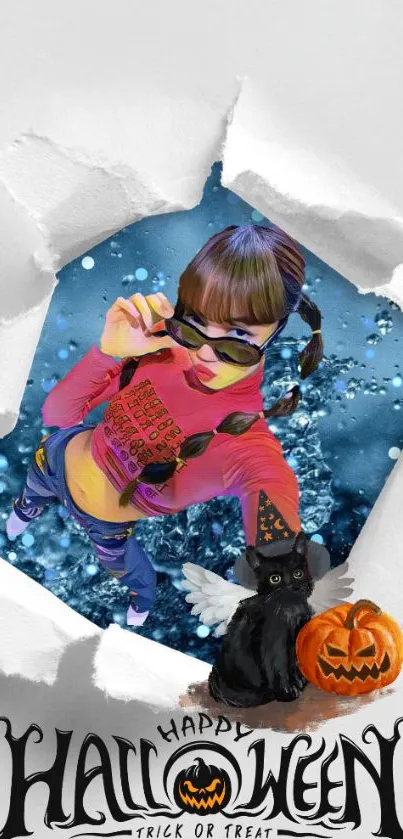 Colorful Halloween wallpaper with spooky theme.