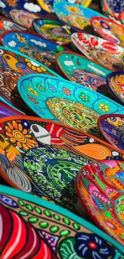 Vibrant and colorful Mexican tiles display intricate art patterns.