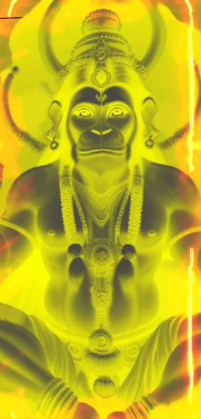 Vibrant depiction of Hanuman deity in yellow hues, spiritual art wallpaper.