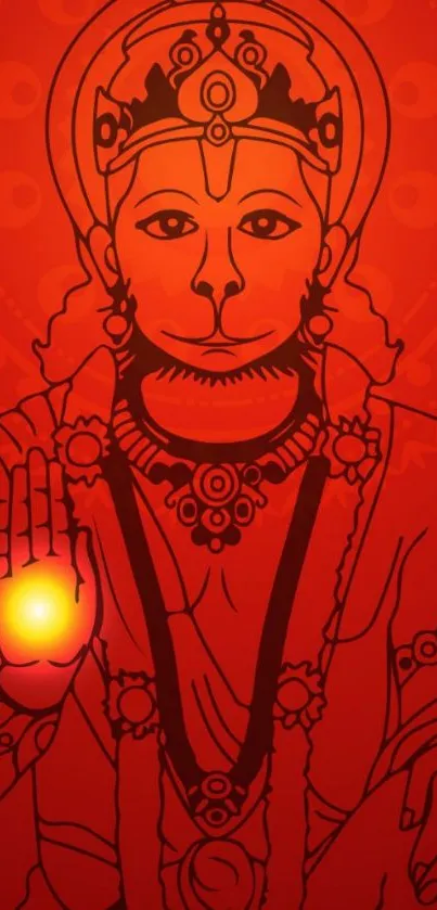 Vibrant red digital art of Hanuman deity on mobile wallpaper.