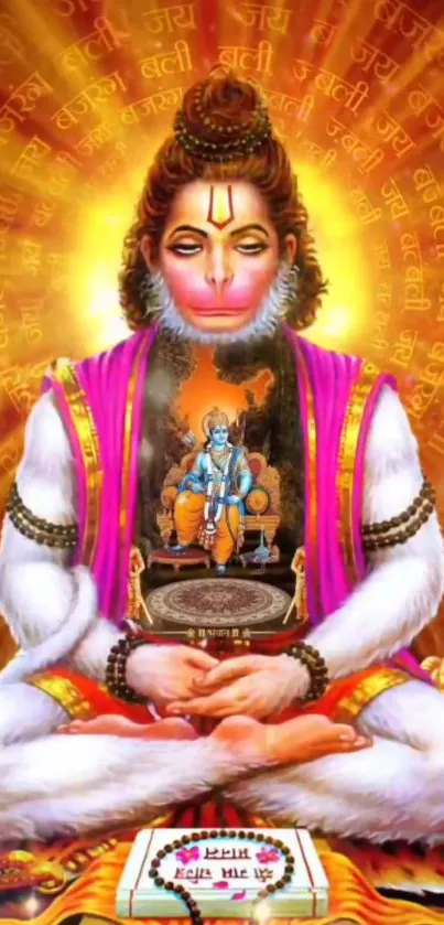 Vibrant Hanuman wallpaper with radiant and spiritual theme in shades of orange.