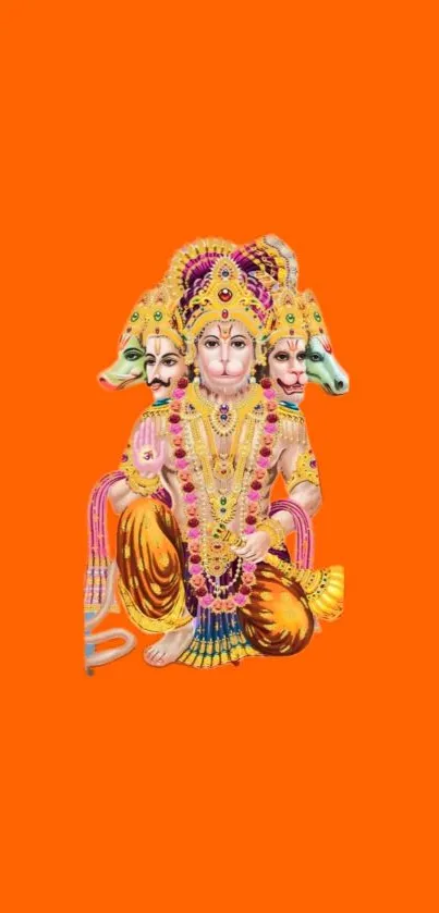 Vibrant Hanuman wallpaper on orange background.