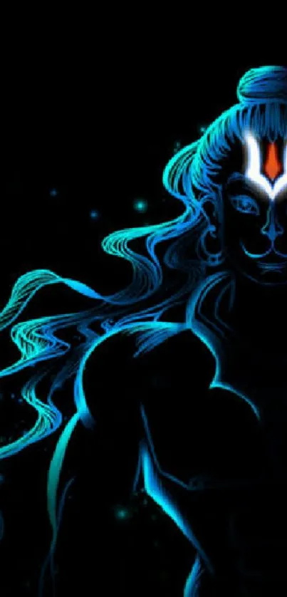 Neon Hanuman illustrated on a dark backdrop.