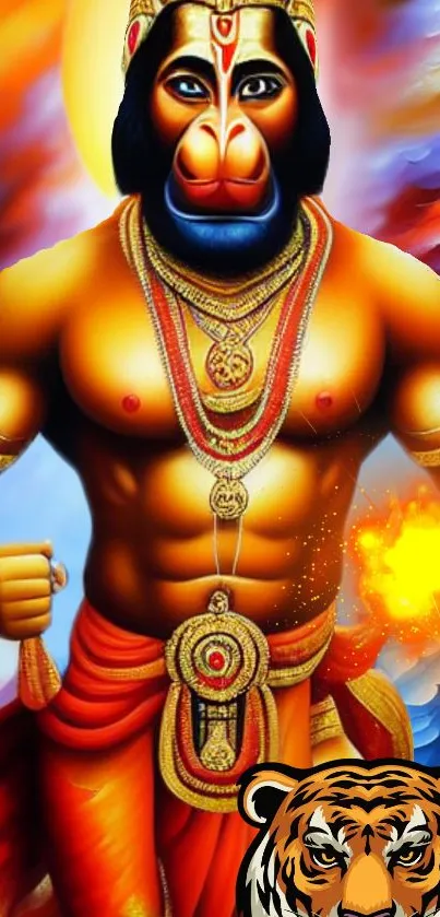 Vibrant Hanuman wallpaper with glowing colors and divine energy.