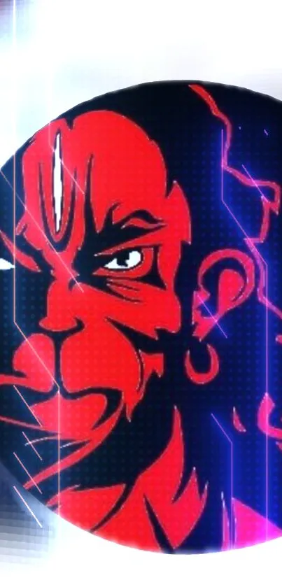 Bold red Hanuman vector art on black background.