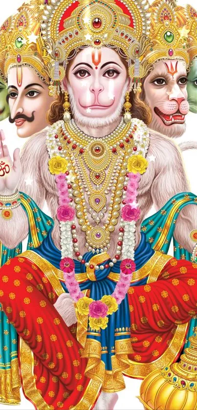 Intricate and colorful Hanuman deity art on mobile wallpaper