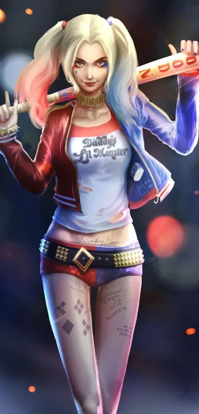 Harley Quinn mobile wallpaper with iconic style.