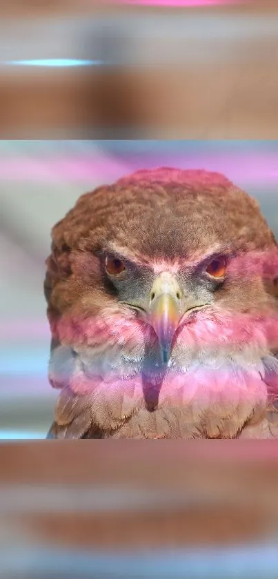 Hawk wallpaper with glitch art and vibrant pink hues