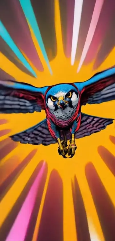 Vibrant hawk art with abstract colorful background.