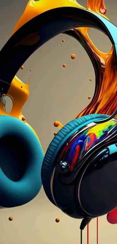 Colorful headphone artwork with vibrant splashes.