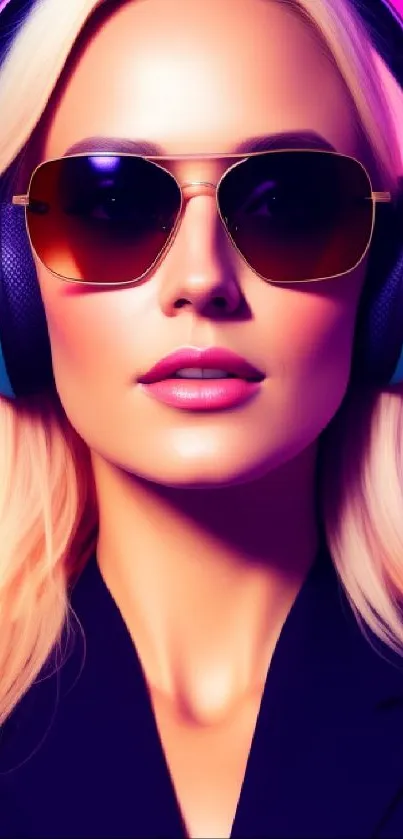 Vibrant art of woman with headphones in colorful tones.