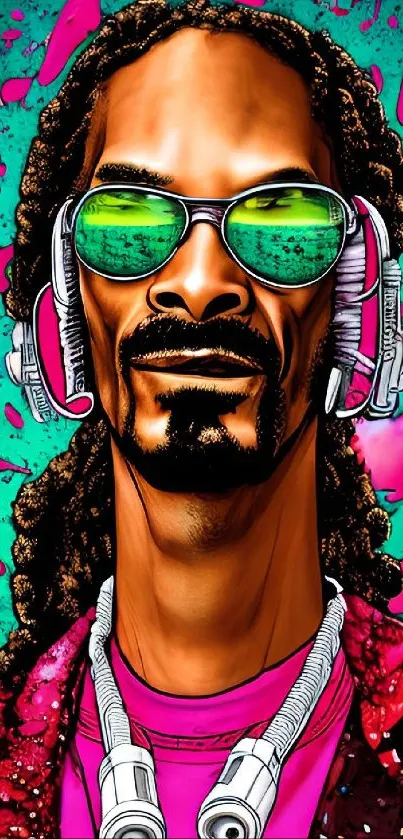 Vibrant digital wallpaper featuring headphones.