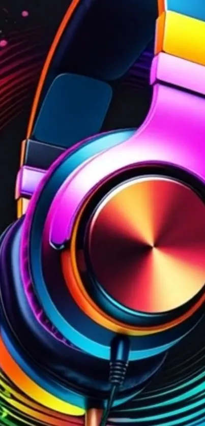 Vibrant colorful headphones with rainbow hues.