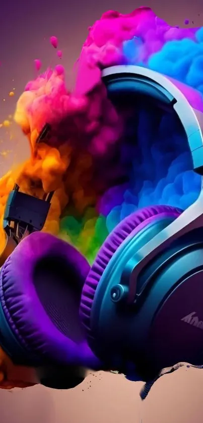 Vibrant headphones with colorful smoke art design.