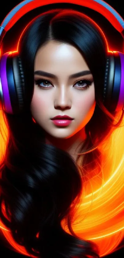 Digital portrait with neon headphones and vibrant colors.