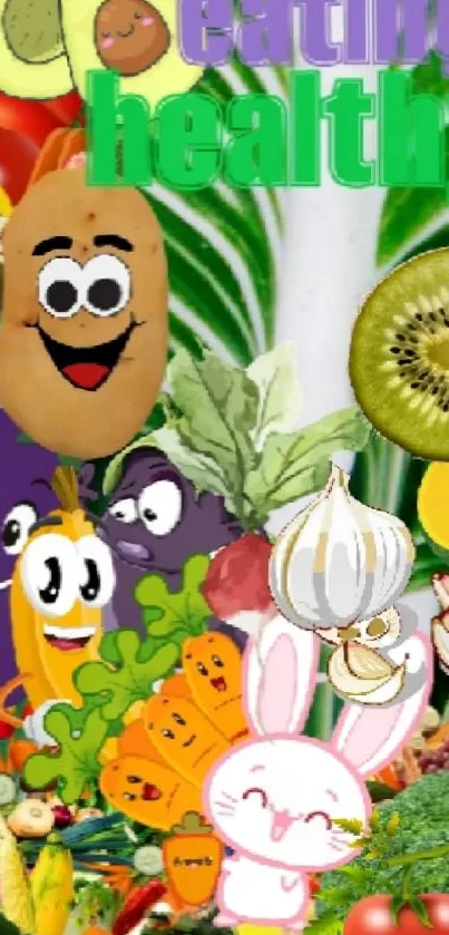 Animated fruits and vegetables with a cheerful, healthy theme.