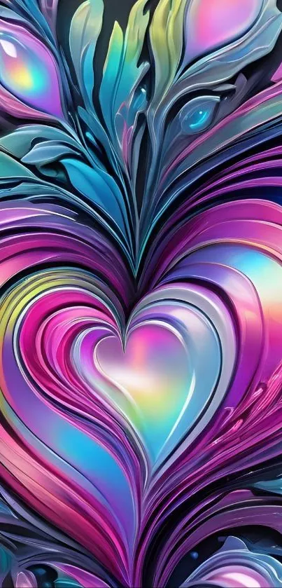 Vibrant abstract heart wallpaper with colorful design.