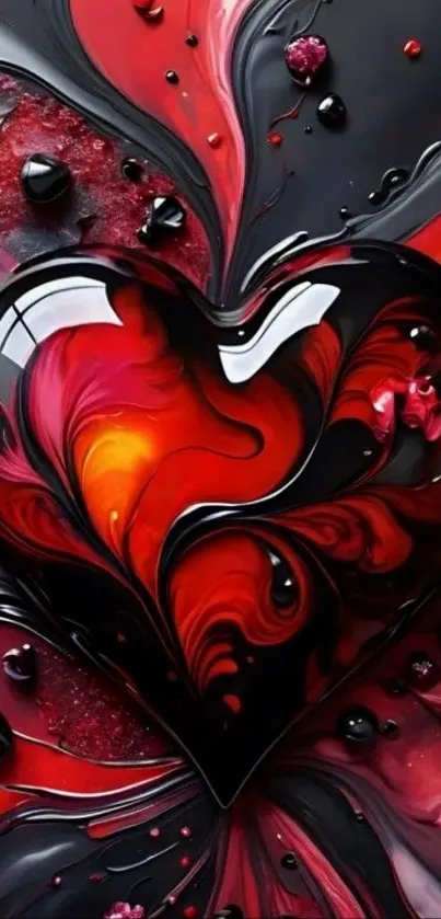 Vibrant red heart abstract art on mobile wallpaper.