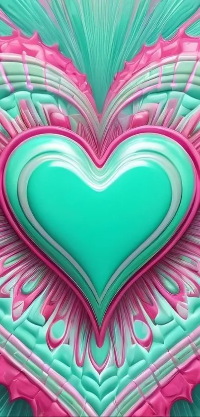 Teal and pink abstract heart design art.