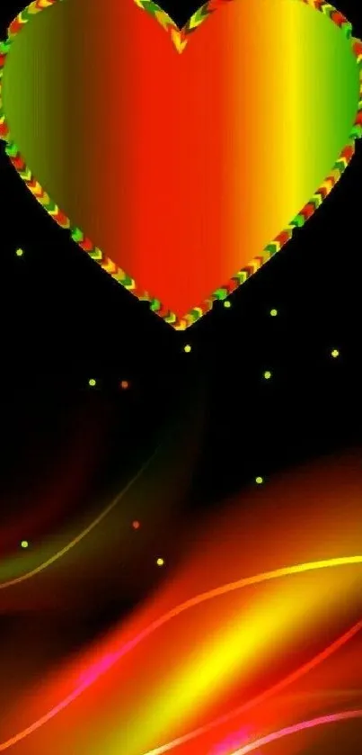 Vibrant heart abstract on black background with colorful gradients.