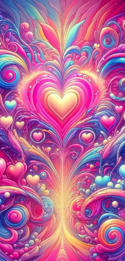 Vibrant abstract heart wallpaper with colorful swirls.