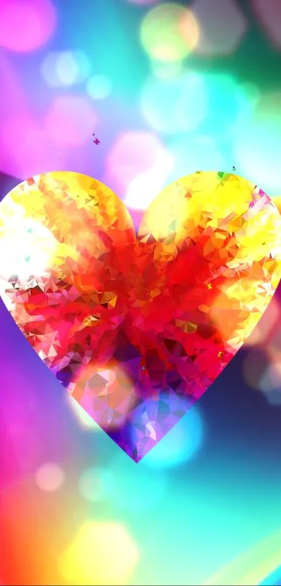 Colorful abstract heart wallpaper with vibrant, geometric hues.