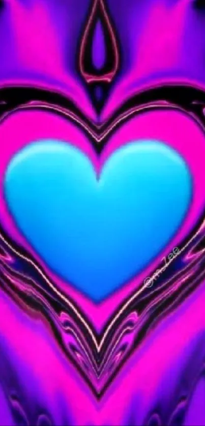 Blue heart with pink and purple abstract background design.