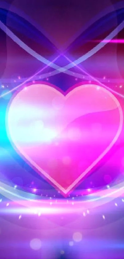 Vibrant abstract heart with neon colors and swirling bokeh effect.