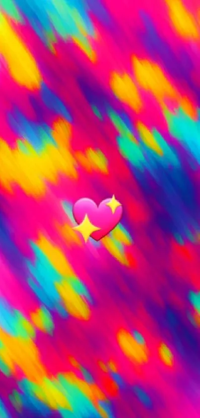 Bright, abstract wallpaper with a heart and vibrant colors.
