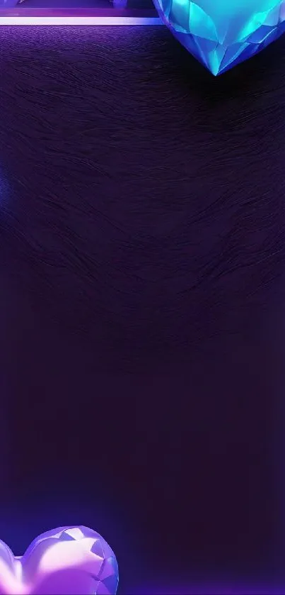 Abstract wallpaper with vibrant purple and blue hearts.