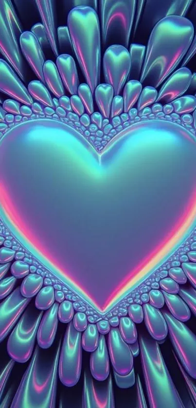 Iridescent heart-shaped abstract wallpaper design.