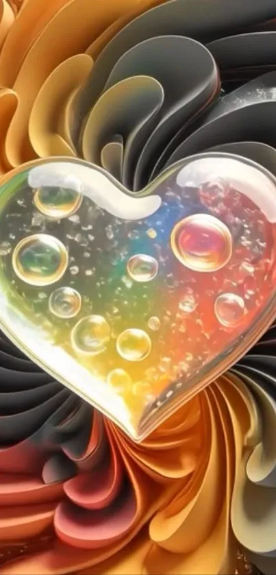 Colorful abstract heart design with swirls.