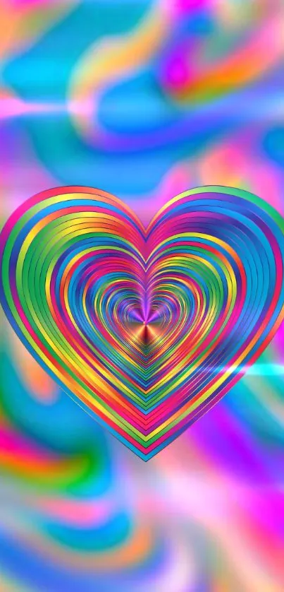 Vibrant abstract heart with psychedelic colors on a mobile wallpaper.