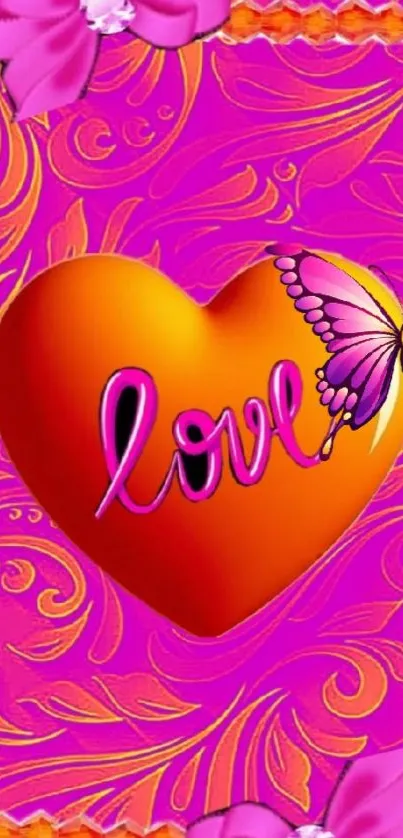 Colorful heart and butterfly mobile wallpaper.