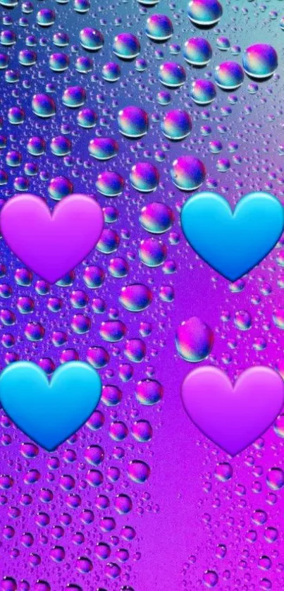 Vibrant mobile wallpaper with hearts and raindrop patterns.