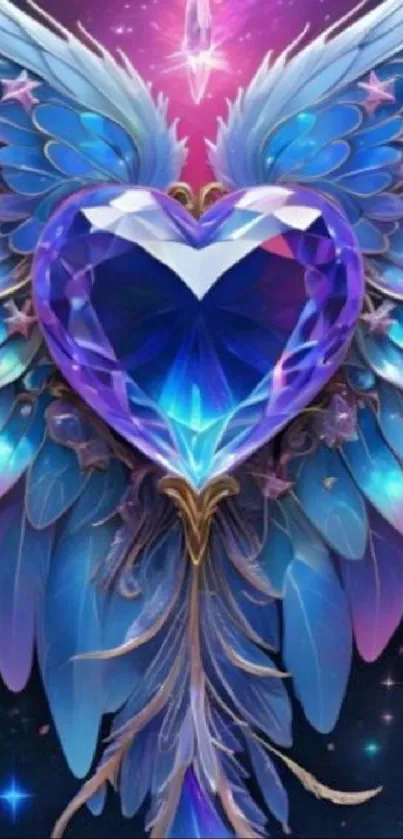 Vibrant heart with wings in purple and blue hues.