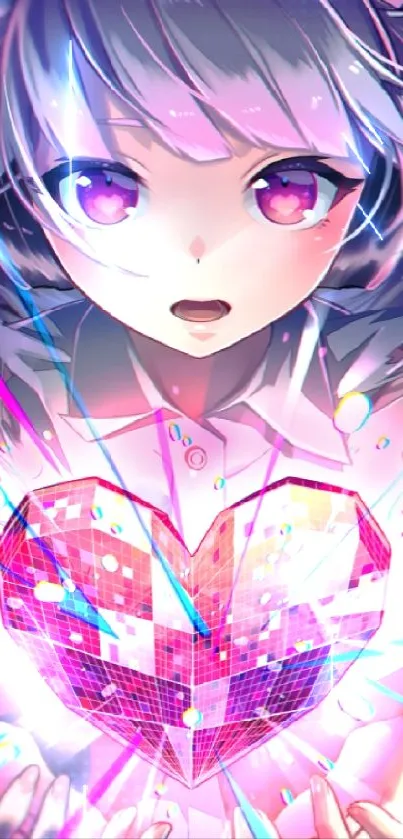 Anime character with a vibrant heart emitting radiant light.