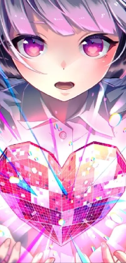 Heart-themed anime wallpaper in vibrant purple and pink hues