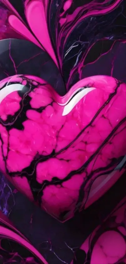 Vibrant pink marble heart design wallpaper.