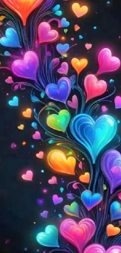 Vibrant wallpaper with colorful hearts design.