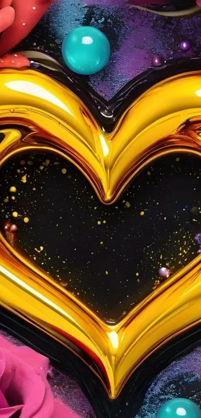 Vibrant gold heart mobile wallpaper with colorful accents.
