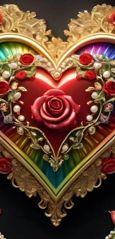 Heart-shaped floral design mobile wallpaper with rich colors and elegance.